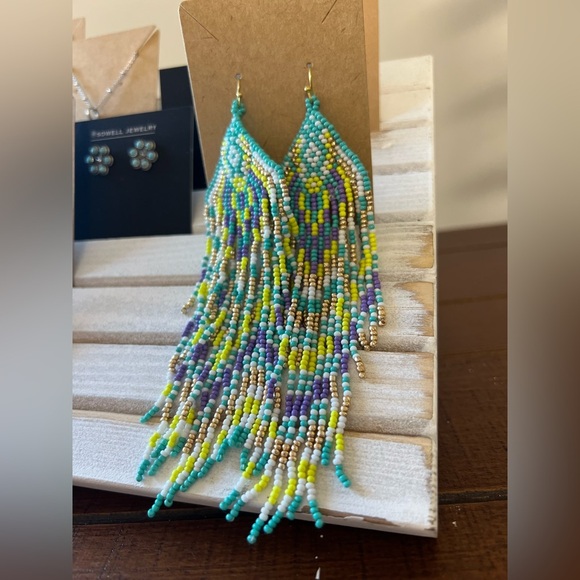 New Gorgeous 💋Gold Beaded tassel boho western tribal earrings jewelry purple - Picture 5 of 9